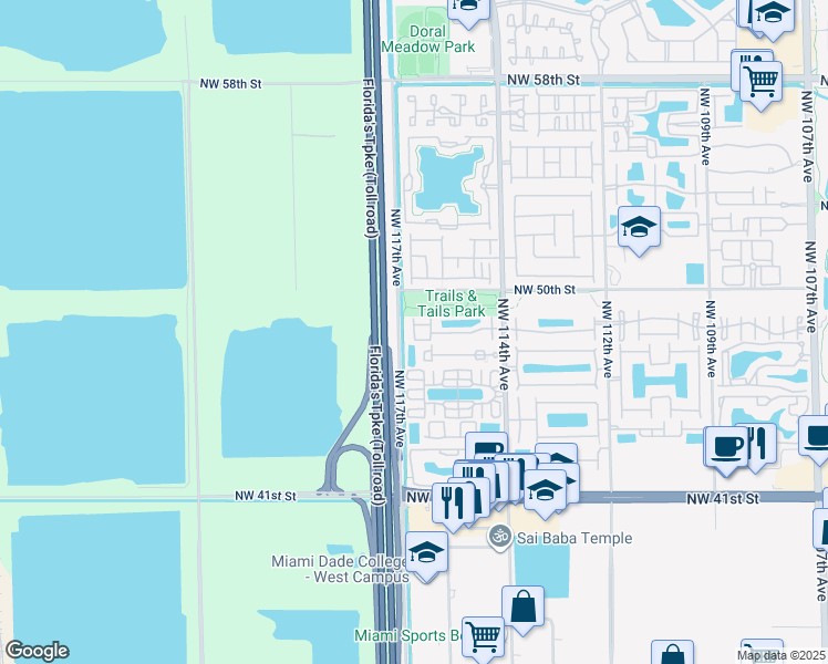 map of restaurants, bars, coffee shops, grocery stores, and more near 11625 Northwest 48th Lane in Doral