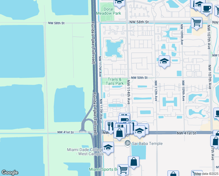 map of restaurants, bars, coffee shops, grocery stores, and more near 11625 Northwest 48th Lane in Doral