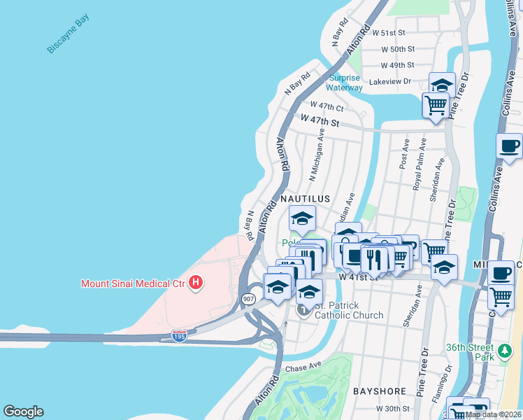 map of restaurants, bars, coffee shops, grocery stores, and more near in Miami Beach