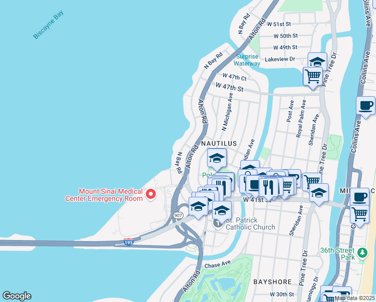 map of restaurants, bars, coffee shops, grocery stores, and more near in Miami Beach