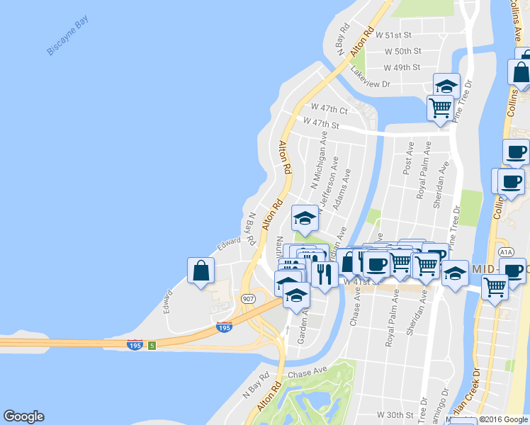 map of restaurants, bars, coffee shops, grocery stores, and more near in Miami Beach