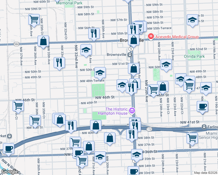 map of restaurants, bars, coffee shops, grocery stores, and more near 2963 Northwest 48th Street in Miami