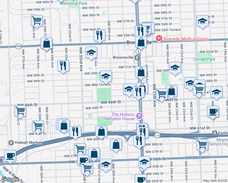 map of restaurants, bars, coffee shops, grocery stores, and more near 2963 Northwest 48th Street in Miami