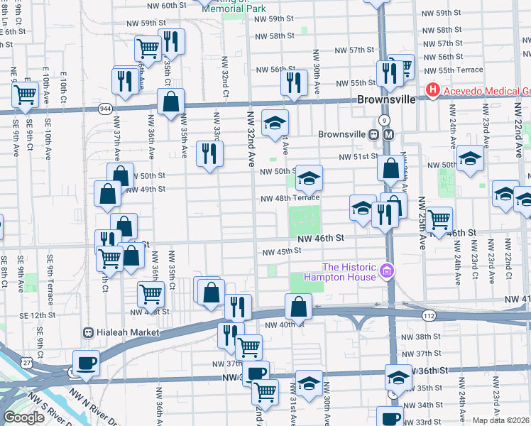map of restaurants, bars, coffee shops, grocery stores, and more near 6302 Northwest 31st Court in Miami