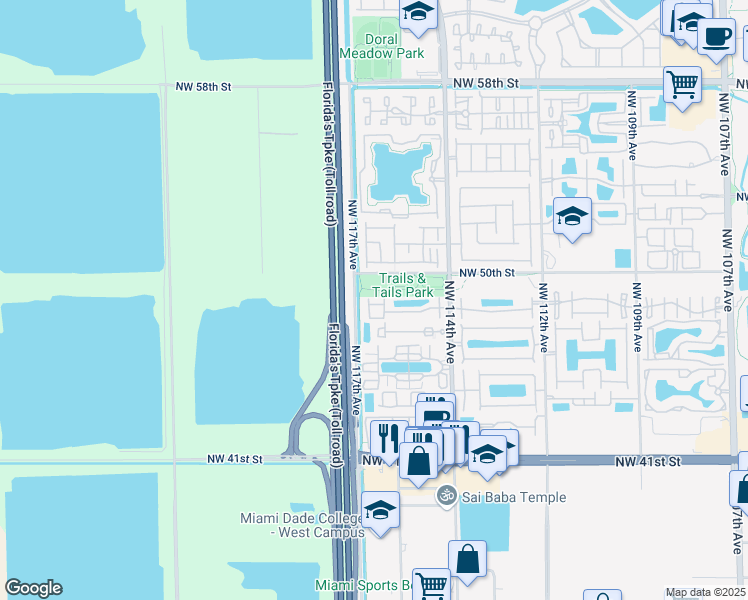 map of restaurants, bars, coffee shops, grocery stores, and more near 11625 Northwest 48th Lane in Doral