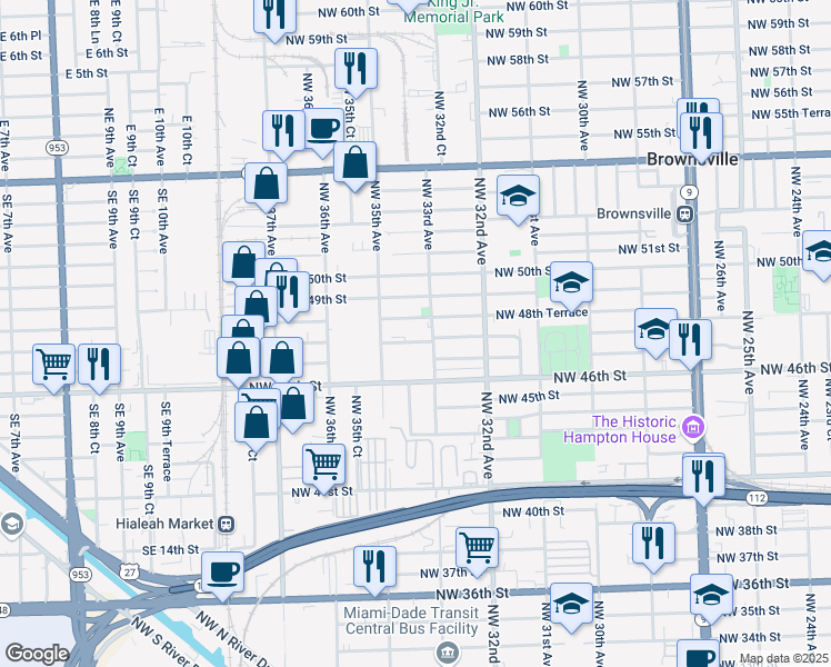 map of restaurants, bars, coffee shops, grocery stores, and more near 3335 Northwest 48th Street in Miami