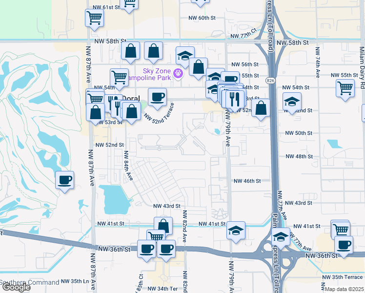 map of restaurants, bars, coffee shops, grocery stores, and more near 8160 Geneva Court in Doral