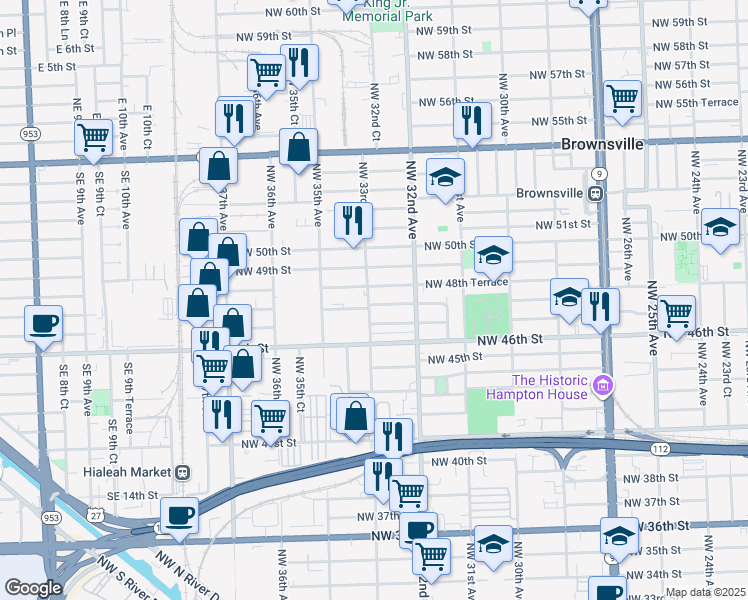map of restaurants, bars, coffee shops, grocery stores, and more near 3255 Northwest 48th Street in Miami