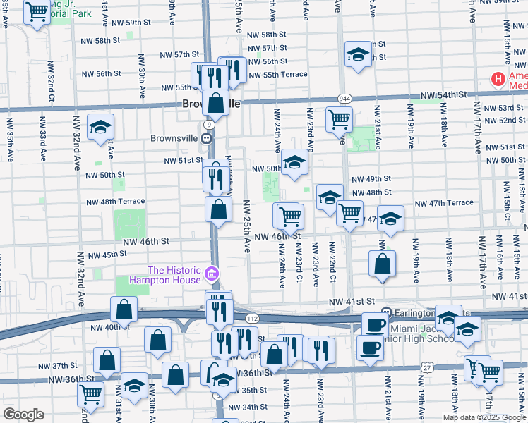 map of restaurants, bars, coffee shops, grocery stores, and more near 4771 Northwest 24th Court in Miami