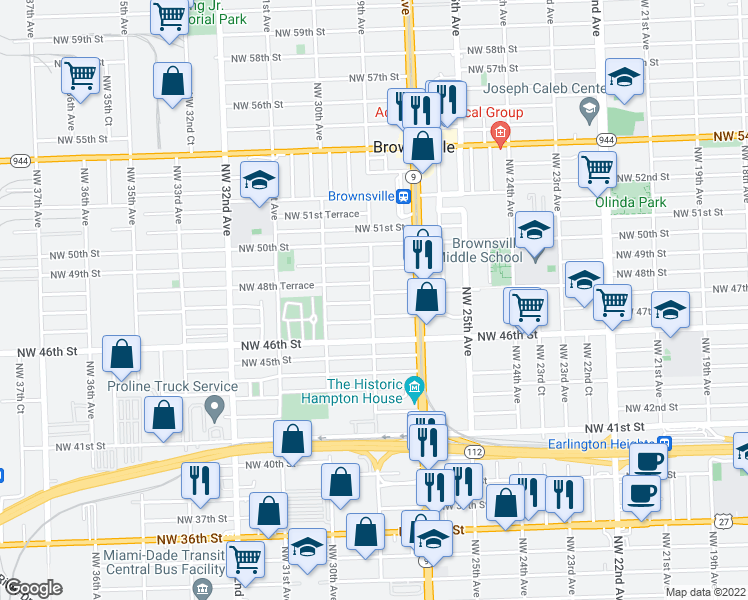 map of restaurants, bars, coffee shops, grocery stores, and more near 2890 Northwest 48th Street in Miami