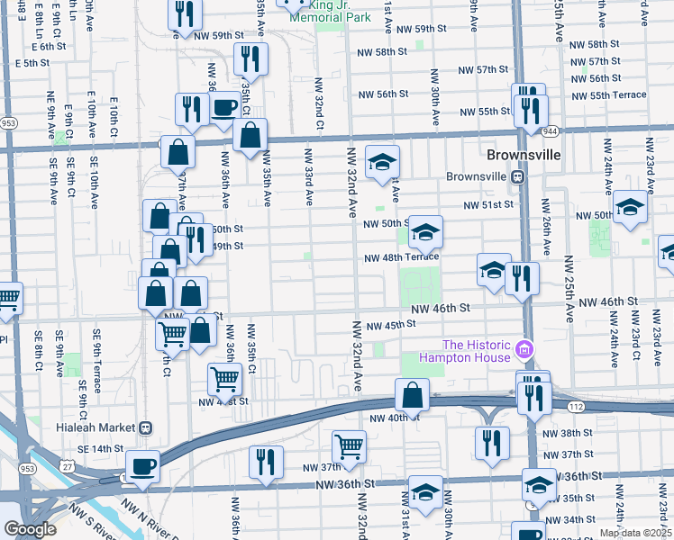 map of restaurants, bars, coffee shops, grocery stores, and more near 3255 Northwest 48th Street in Miami
