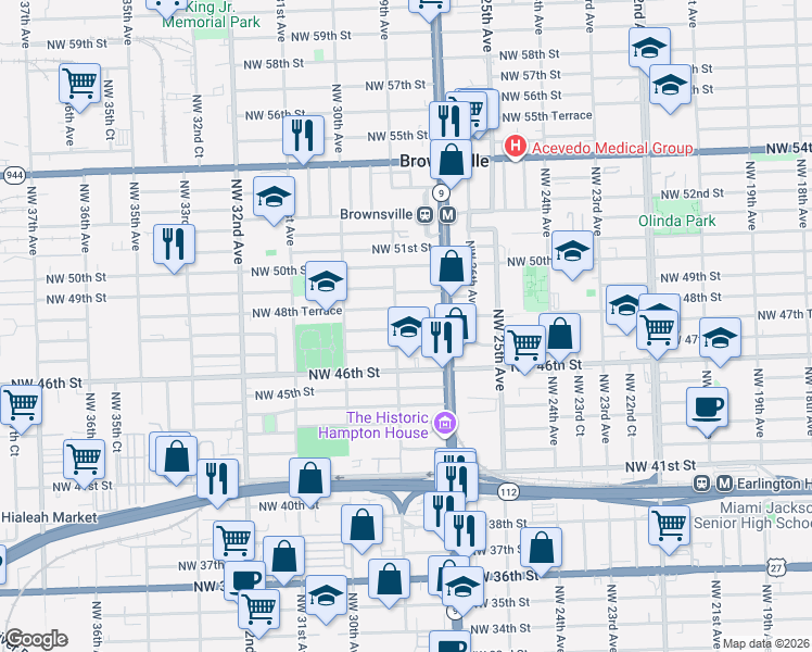 map of restaurants, bars, coffee shops, grocery stores, and more near 2800 Northwest 48th Street in Miami