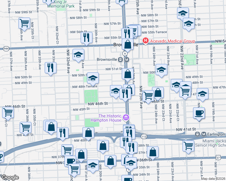 map of restaurants, bars, coffee shops, grocery stores, and more near 2890 Northwest 48th Street in Miami