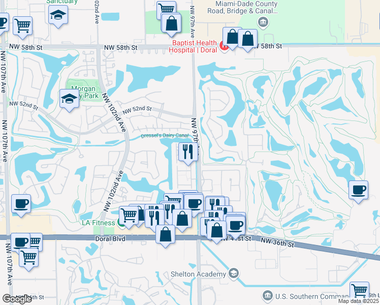 map of restaurants, bars, coffee shops, grocery stores, and more near 1333 Northwest 49th Terrace in Miami