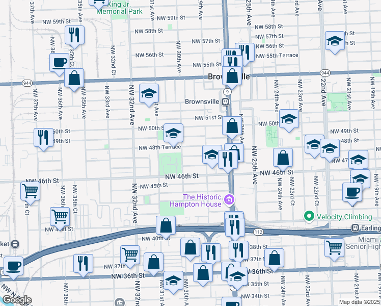 map of restaurants, bars, coffee shops, grocery stores, and more near 2963 Northwest 48th Street in Miami