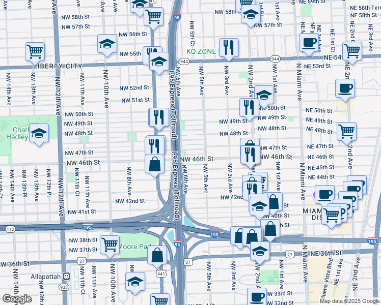 map of restaurants, bars, coffee shops, grocery stores, and more near 560 Northwest 47th Street in Miami
