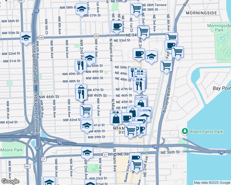 map of restaurants, bars, coffee shops, grocery stores, and more near 4620 North Miami Avenue in Miami