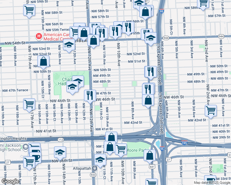 map of restaurants, bars, coffee shops, grocery stores, and more near 1026 Northwest 47th Street in Miami