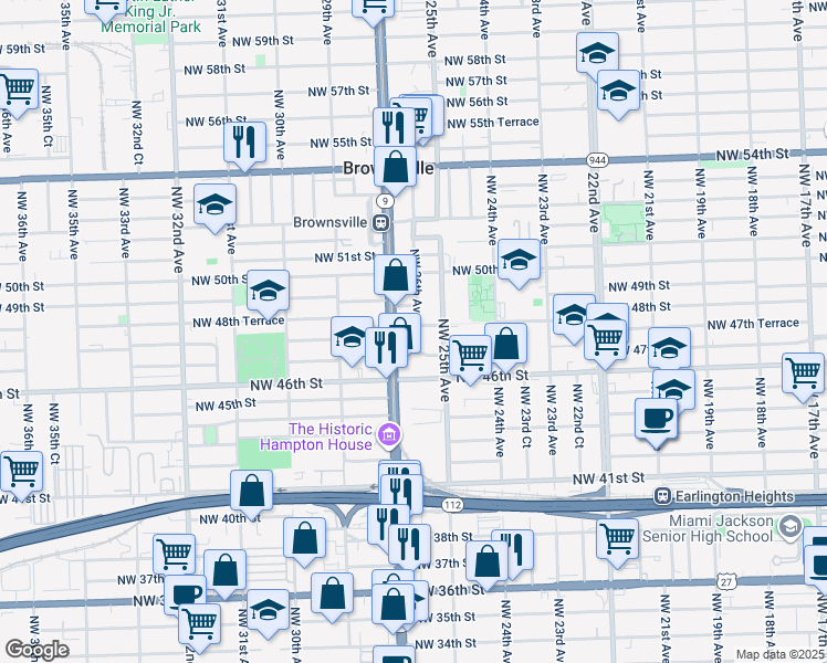map of restaurants, bars, coffee shops, grocery stores, and more near 2612 Northwest 48th Street in Miami