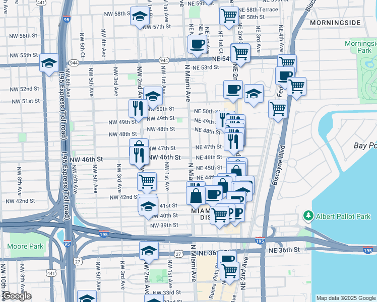 map of restaurants, bars, coffee shops, grocery stores, and more near in Miami