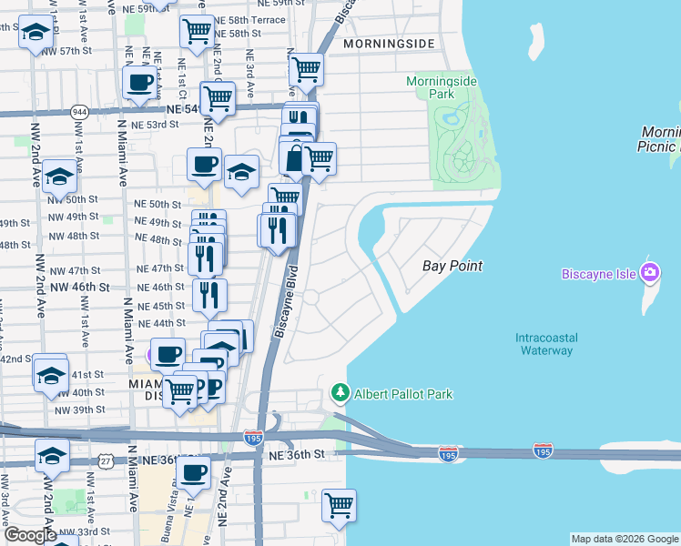 map of restaurants, bars, coffee shops, grocery stores, and more near 640 Island Road in Miami