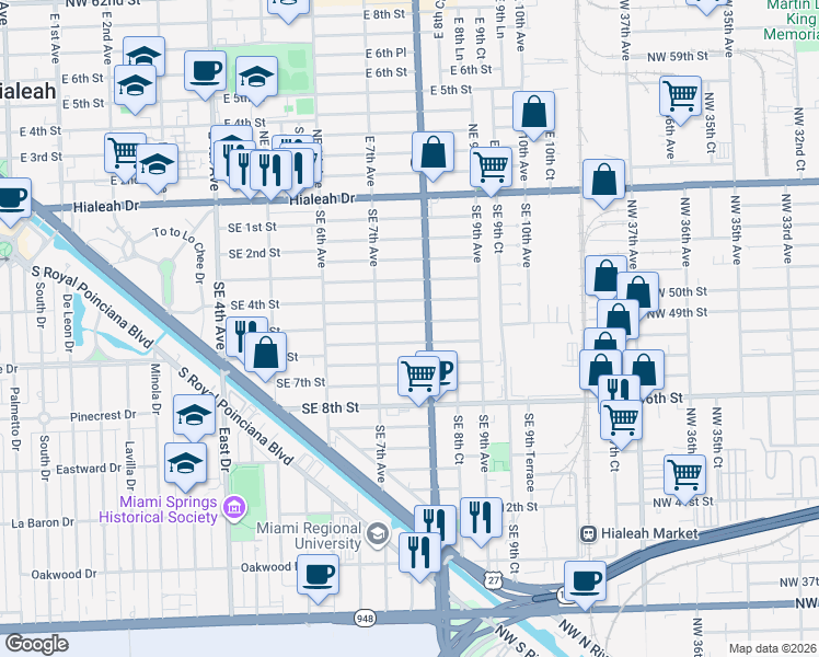 map of restaurants, bars, coffee shops, grocery stores, and more near 560 Florida 953 in Hialeah