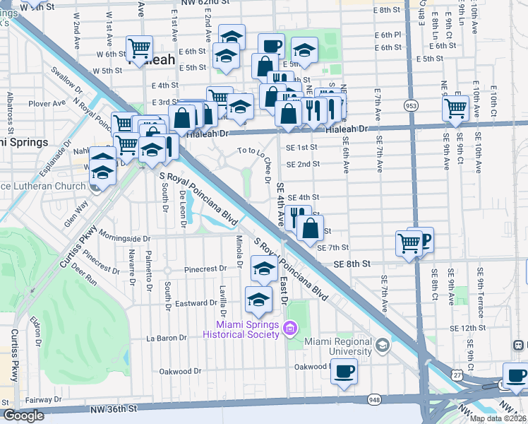 map of restaurants, bars, coffee shops, grocery stores, and more near 480 To to Lo Chee Drive in Hialeah