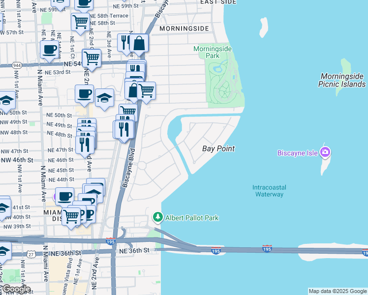 map of restaurants, bars, coffee shops, grocery stores, and more near 4425 Island Road in Miami