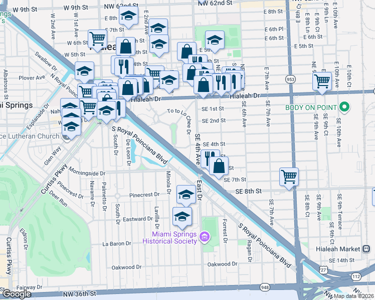 map of restaurants, bars, coffee shops, grocery stores, and more near 350 To to Lo Chee Drive in Hialeah