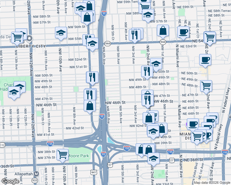 map of restaurants, bars, coffee shops, grocery stores, and more near 564 Northwest 48th Street in Miami