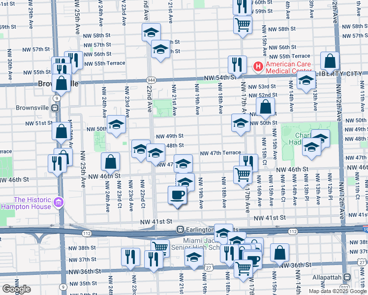 map of restaurants, bars, coffee shops, grocery stores, and more near 1931 Northwest 48th Street in Miami