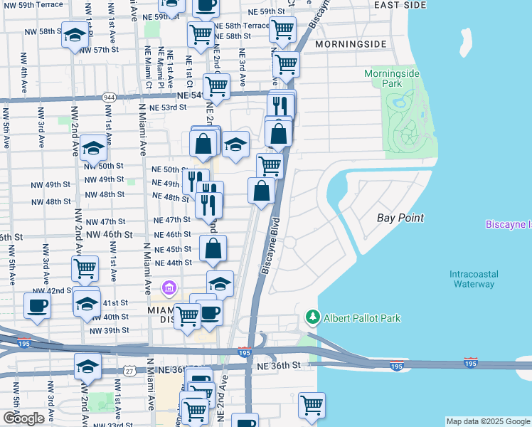 map of restaurants, bars, coffee shops, grocery stores, and more near 4800 Biscayne Boulevard in Miami