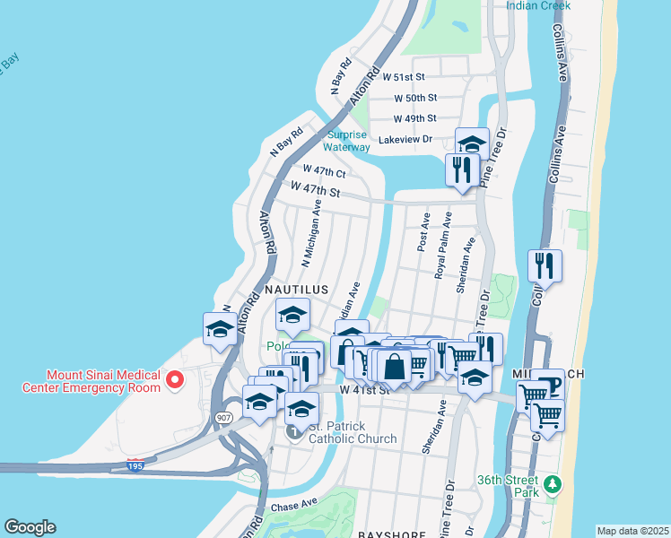 map of restaurants, bars, coffee shops, grocery stores, and more near 4515 Jefferson Avenue in Miami Beach