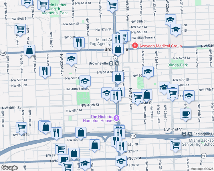 map of restaurants, bars, coffee shops, grocery stores, and more near 2895 Northwest 49th Street in Miami
