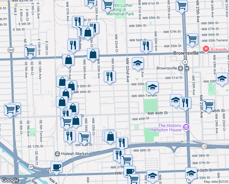 map of restaurants, bars, coffee shops, grocery stores, and more near 3263 Northwest 49th Street in Miami