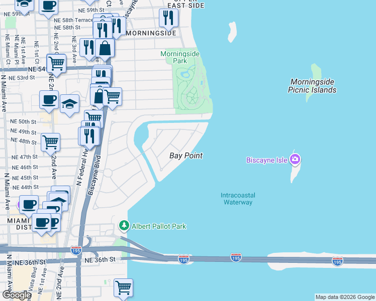 map of restaurants, bars, coffee shops, grocery stores, and more near 4535 Sabal Palm Road in Miami