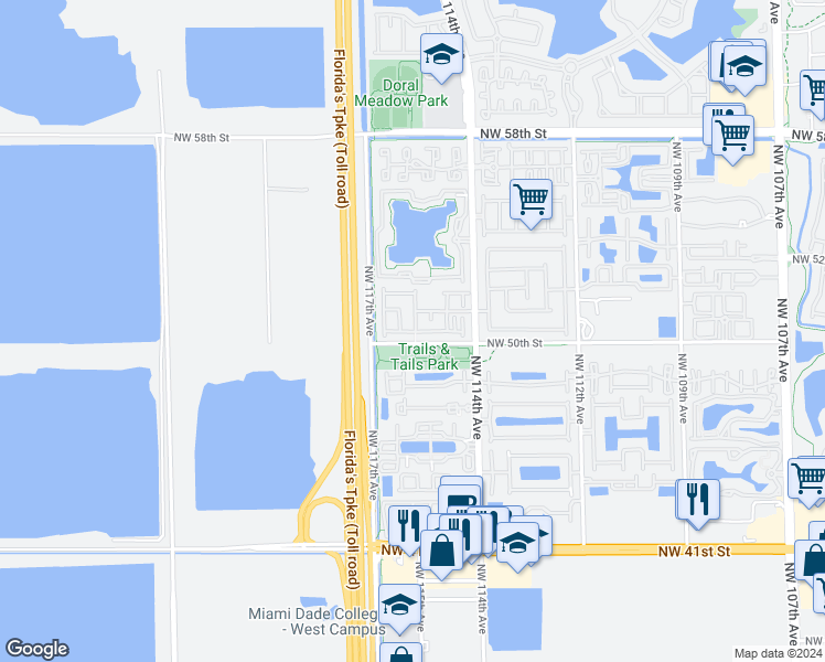 map of restaurants, bars, coffee shops, grocery stores, and more near 11479 Northwest 50th Terrace in Doral