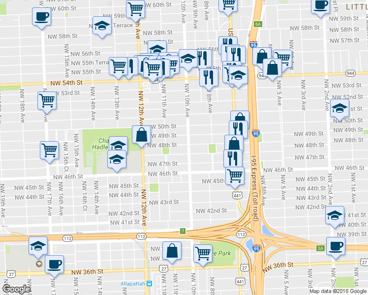 map of restaurants, bars, coffee shops, grocery stores, and more near 1022 Northwest 48th Street in Miami