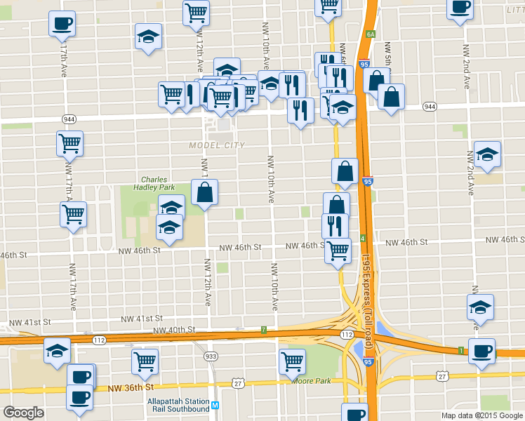 map of restaurants, bars, coffee shops, grocery stores, and more near 1022 Northwest 48th Street in Miami