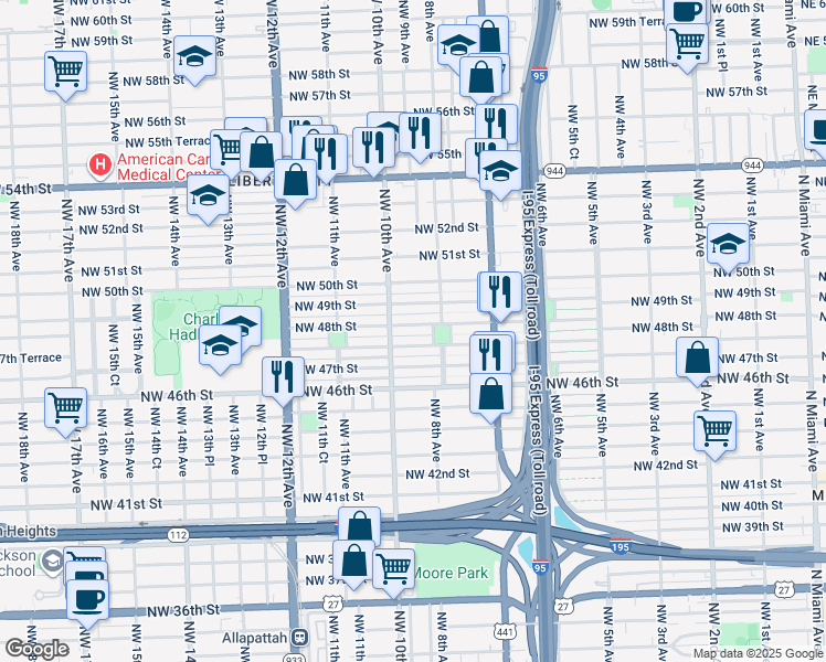 map of restaurants, bars, coffee shops, grocery stores, and more near 910 Northwest 48th Street in Miami