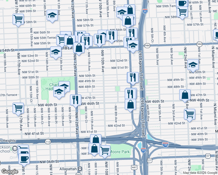 map of restaurants, bars, coffee shops, grocery stores, and more near 920 Northwest 48th Street in Miami
