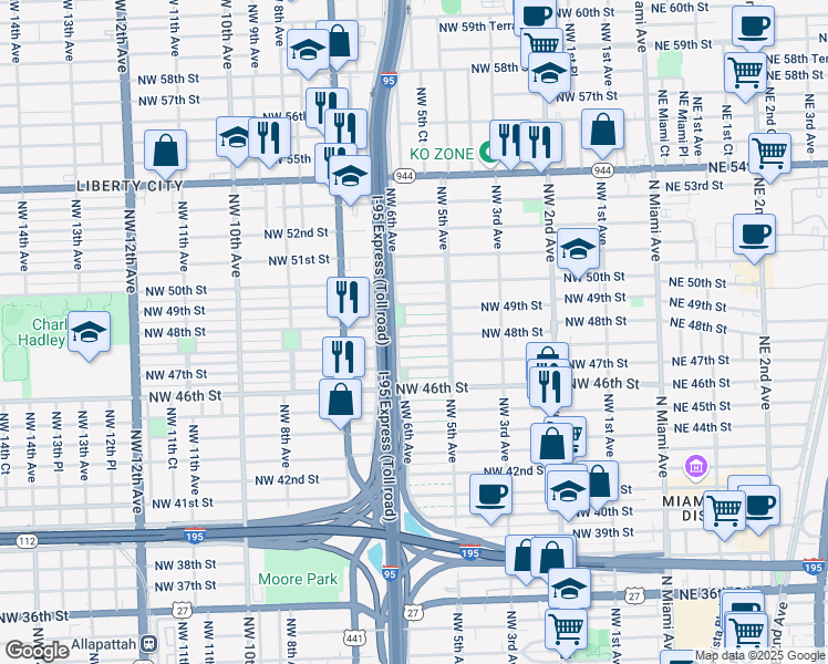 map of restaurants, bars, coffee shops, grocery stores, and more near 564 Northwest 48th Street in Miami