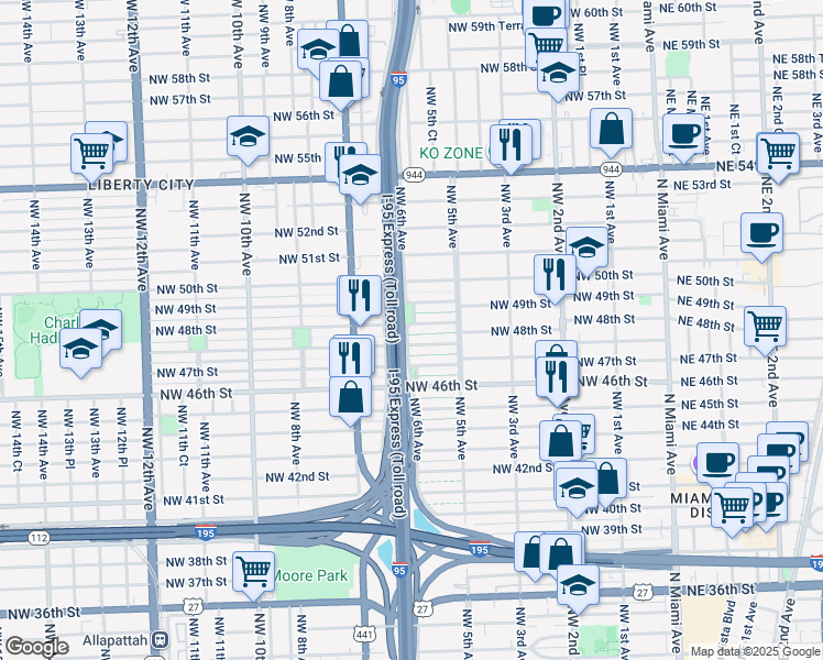 map of restaurants, bars, coffee shops, grocery stores, and more near 564 Northwest 48th Street in Miami