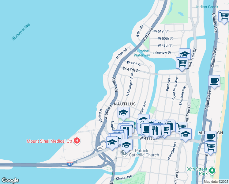 map of restaurants, bars, coffee shops, grocery stores, and more near 4456 Alton Road in Miami Beach