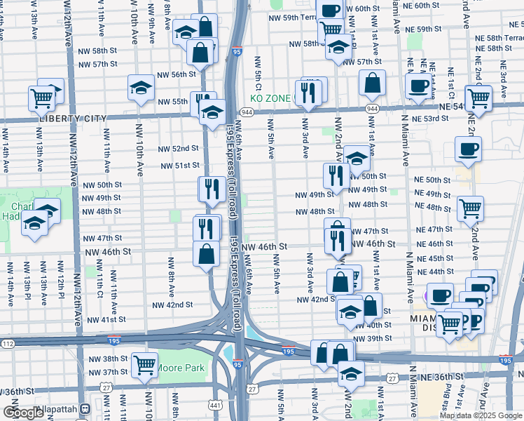 map of restaurants, bars, coffee shops, grocery stores, and more near 564 Northwest 48th Street in Miami