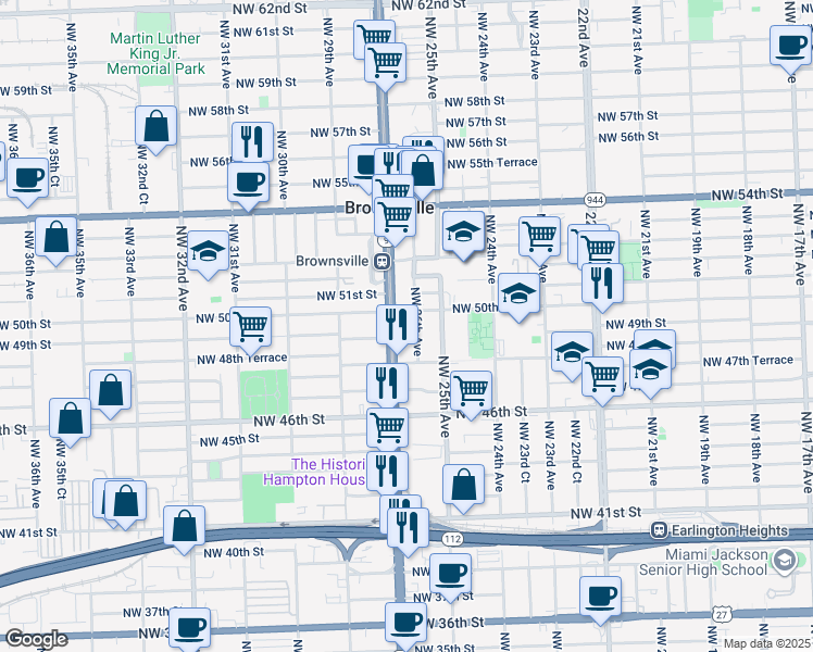 map of restaurants, bars, coffee shops, grocery stores, and more near 4901 Northwest 26th Avenue in Miami