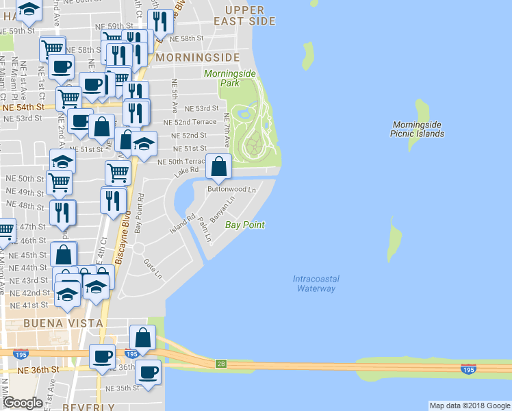 map of restaurants, bars, coffee shops, grocery stores, and more near 4535 Sabal Palm Road in Miami