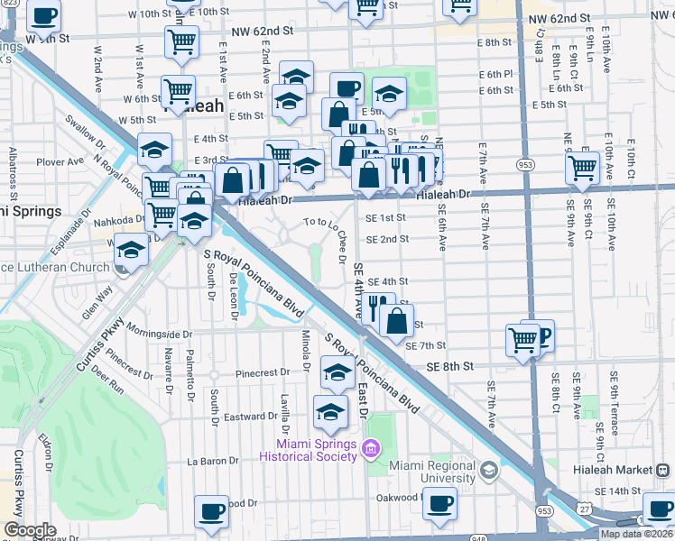 map of restaurants, bars, coffee shops, grocery stores, and more near 350 To to Lo Chee Drive in Hialeah