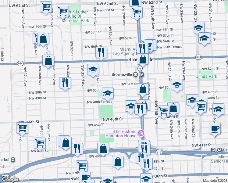 map of restaurants, bars, coffee shops, grocery stores, and more near 2965 Northwest 49th Street in Miami