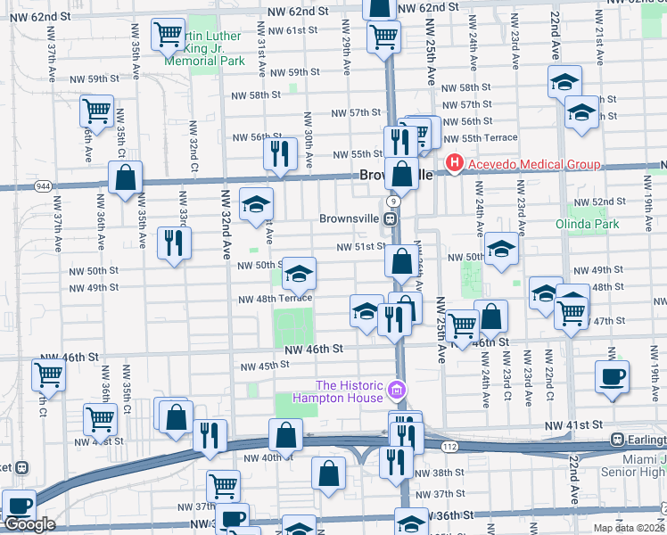 map of restaurants, bars, coffee shops, grocery stores, and more near 2965 Northwest 49th Street in Miami
